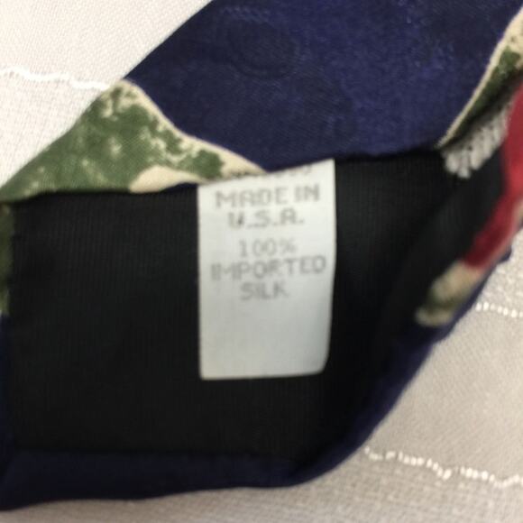 Oscar de la Renta Blue Red Green Abstract Print Designer Retro Silk Tie - Picture 4 of 5